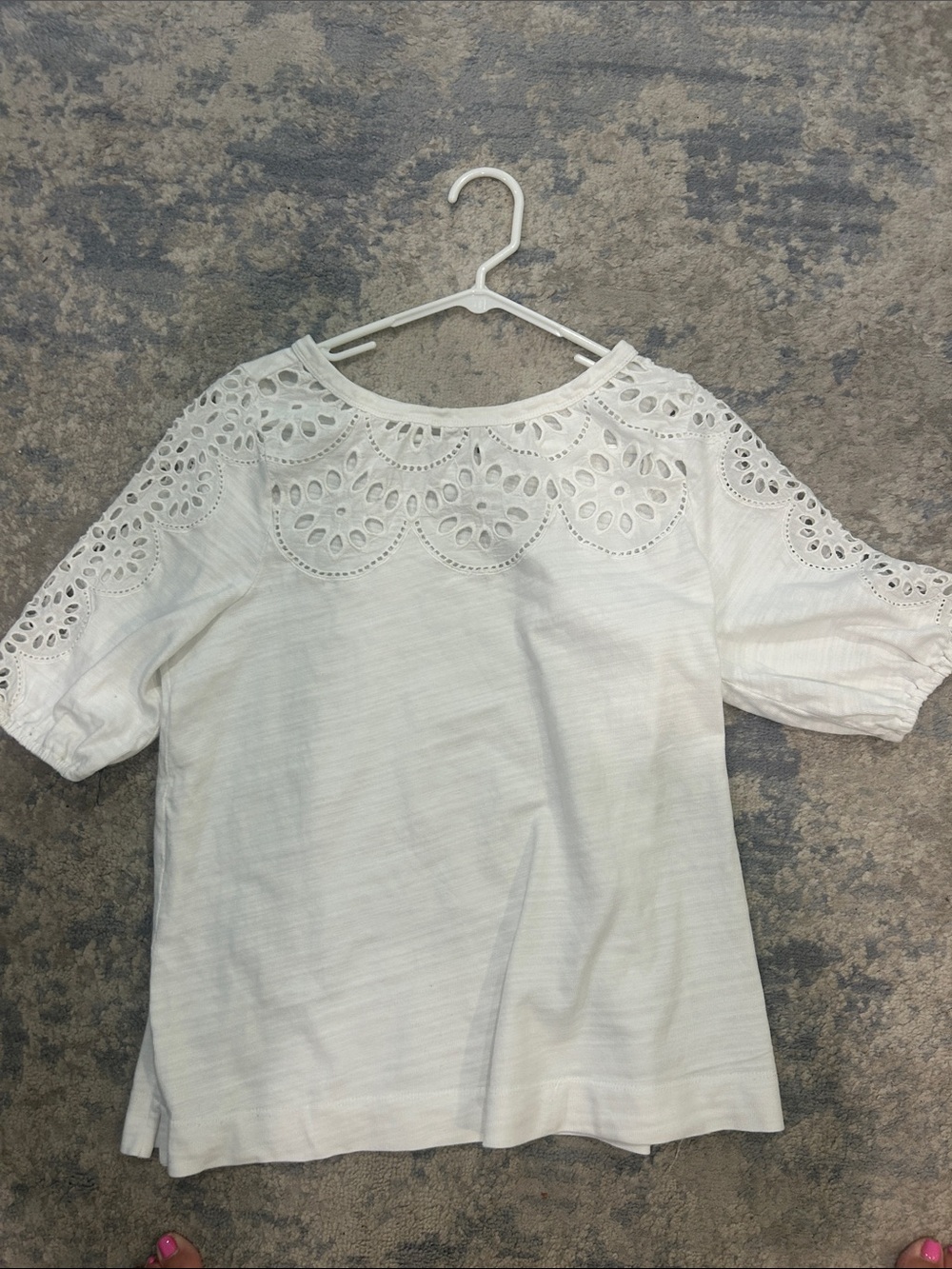 White Eyelet Lace Yoke Women's Top